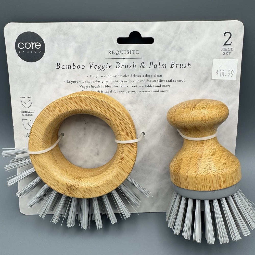 Core‎ Bamboo Veggie Brush & Palm Brush 2-piece set New!